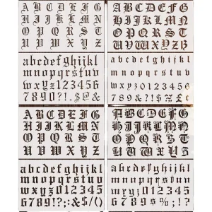 8-Piece Old English Calligraphy Letter Stencil Templates, Alphabet and Number