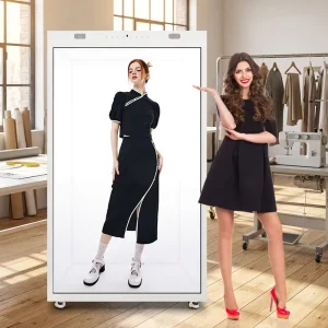 86 Inch Wheeled Holobox 3D Hologram Box With Counter 10 Points Touch Transparent LCD AI Human Commercial Display