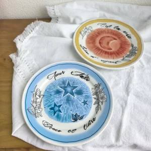 8Inch Vintage Tarot Style Ceramic Plate French Letter Sun Moon Star Floral Print Wedding Home Dessert Salad Table Decoration