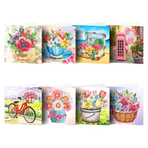 8pcs/Set Daily Greeting Card with Flowers DIY Diamond on Paper Gifts for Friends and Family