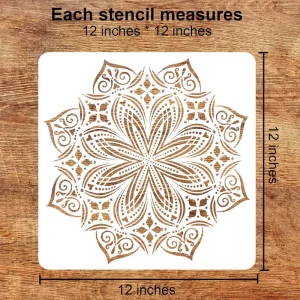 9 PCS 12×12 Inch Wood Furniture Stencils Fabric Reusable Mandala Templates for Canvas Painting Wall Floor Tile Painting