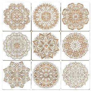 9 Pack 12×12” Mandala Stencils for Painting on Wood Floor Wall Tile Fabric Reusable Furniture Stencils Painting Template