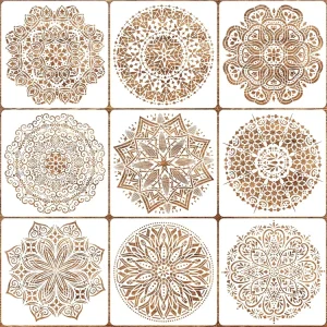 9 Pack Mandala Stencils for Painting on Wood Wall Floor Tile Fabric Reusable Templates