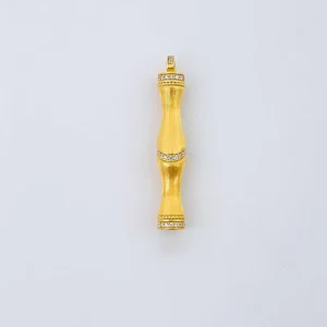 925 Sterling Silver Gold Plated Lab Grown Diamond Pendant Bamboo Brushed Fine Jewelry Necklace for Women
