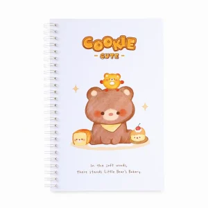 A5 Kawaii Cookie Bear Cartoon Spiral Notebook Lined 80GSM 40 Sheets 4 Designs School Stationery