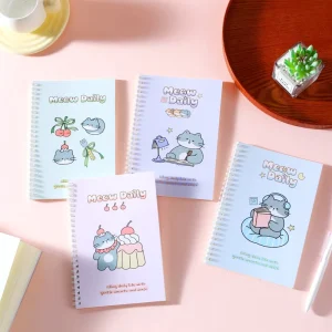 A5 Meow Daily Pastel Cartoon Cat Spiral Notebook Lined 80GSM 40 Sheets 4 Designs School Stationery