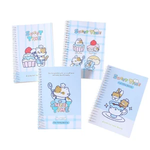 A5 Sweet Time Cartoon Dessert Cat Spiral Notebook Lined 80GSM 40 Sheets 4 Designs School Stationery