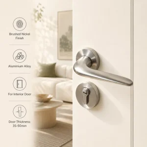 A8411R01 Modern Aluminum Alloy Curved Lever Interior Bedroom Door Handle Hardware Set with Keyhole Escutcheon