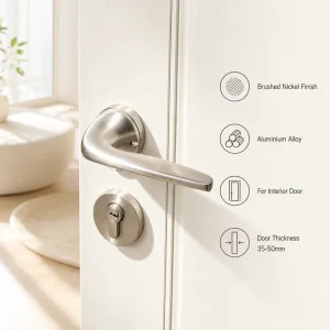 A8415R01 Modern Brushed Nickel Aluminum Alloy Curved Lever Interior Door Lock Handle Set with Keyhole Escutcheon