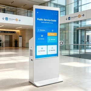 AIYOS 32 43 49 55 65 75 Inch Touch Screen Digital Signage Display with QR Scanner 100W Speaker and Optional Edge AI Computing