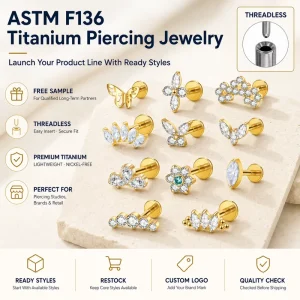 ASTM F136 Implant Grade Titanium Threadless Push Pin Flat Back Labret Stud Lip Helix Conch Heart CZ Body Piercing 16G
