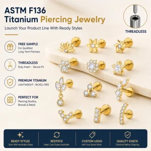 ASTM F136 Implant Grade Titanium Threadless Push Pin Labret Stud Tragus Conch Helix Lobe Flower Zircon Inlay Earrings 16G