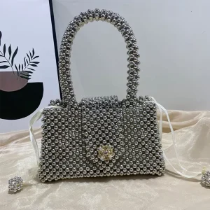 Acrylic Bead Handbag Silver Custom Handmade Beads Bag