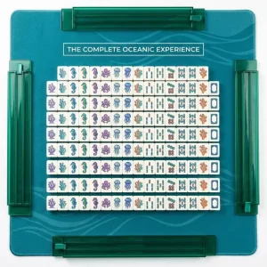Acrylic Mahjong Tiles Set Oceanic Collection Mint Green Gradient Sea Shell Starfish Coral Embossed Number