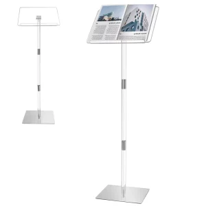 Acrylic Podium Stand Portable Adjustable Angle Metal Base for Speech Church Wedding