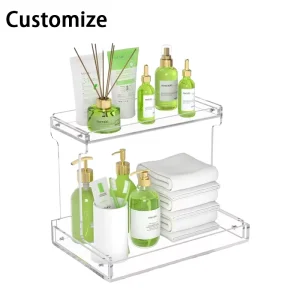 Acrylic Two-Tier Adjustable Bathroom Display Stand and Storage Rack