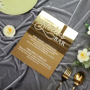 Acrylic Wedding Menu Card and Customized Gold Mirror Cards