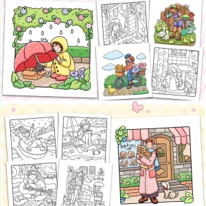 Adult Teen Coloring Books Cute Cartoon Therapeutic Stress Relief Double Adhesive Paper Small Corner Painting Book