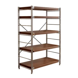 Aluminum Frame Wood Panel Double-Sided Space-Saving Display Shelf and Storage Stand for Kitchen and Living Room