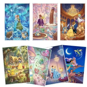 Anime Art Paper Collectible Decorative Painting Card Pikachu Eevee Charizard Cartoon Figure Display Full Color