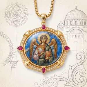 Archangel Gabriel Hand Painted Icon Pendant Lapis Lazuli Orthodox Jewelry Necklace Fertility Protection Amulet Custom