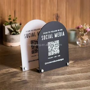 Arched QR Code Social Media Sign 6×7.75inch Scannable Acrylic Social Media Sign Instagram