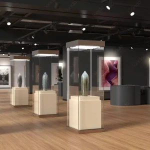 Art Gallery Tempered Glass Display Case Custom Design Antique Organizer LED Light Showcase for Museum Artworks Show