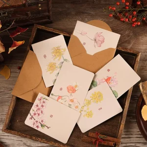 Art Ink Floral Greeting Cards Set Kraft Paper Envelopes Handwritten Thank You Cards for Party Wedding Small Business Gifts
