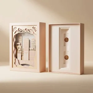 Artistic 3D Layer City Paper Cut Gift Box Custom Foam Insert Premium Pink Cosmetic Instrument Gift Box