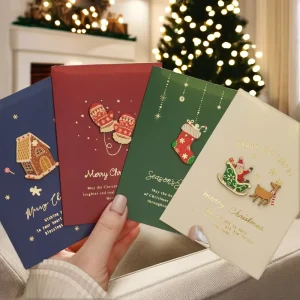 Assorted Hot Stamping 3D Gloss Varnishing Christmas Paper Greeting Cards Modern Festive Holiday Blessing Thank You Cards Custom