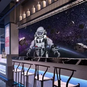 Astronaut Adventure Murals Modern 3D Model Design Peel and Stick Space Wallpaper for Sci-Fi Lovers Bedroom Mall Unique Wall Art