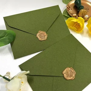 Avocado/Olive Green Wallet Envelope Birthday Card Valentine’s Day Greeting Gratitude Thank You New Year Event Embossed Logo