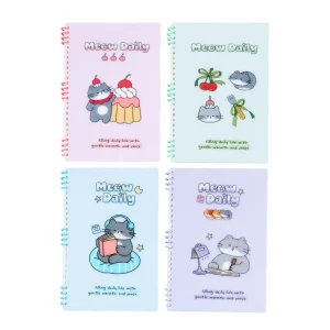 B5 045 3 Pastel Kawaii Meow Daily Spiral Notebook 70 Sheets 80GSM Colorful Coil Transparent Cover Lined Student School