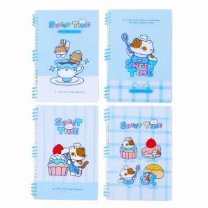 B5 Sweet Time Dessert Chef Cat Plaid Spiral Notebook 70 Sheets 80GSM Transparent PP Cover Lined School Stationery