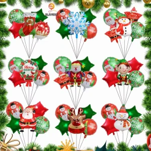 BLN 5 Pcs Christmas Foil Balloon Set Santa Snowman Reindeer Elf Mylar Party Balloons for Holiday Decorations