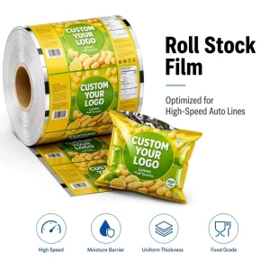 BOPP VMPET PE Soft Food Grade High Barrier Printed Roll Film for Puffed Snack Pillow Bag VFFS Packing Line Chips Potato Stick