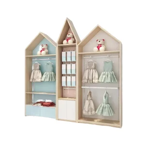Babies’ Customizable Heavy Duty Eco Friendly Veneer Tiered Display Stand with LED Lights for Baby Clothes Retail Promotion