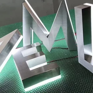 Backlit Titanium Gold LED Mirror Brushed Sign Custom 3D Metal Business Logo Signage for Hotels & Offices