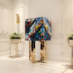 Bar Cabinet 1088 Triangles Multicolored Wood Polished Brass Base Storage Living Room Cabinet
