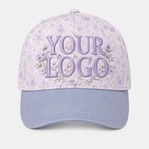 Baseball Cap Custom Logo Floral Embroidery Lavender Pastel Flower Pattern Soft Top Low Profile Spring Summer Unisex Hat