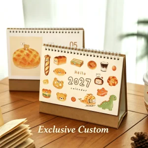 Bear Monthly Desktop Calendar, Bread and Food Illustration, Memo Pad, for Students and Office