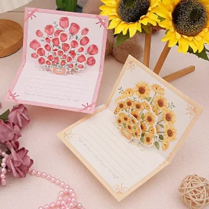 Beautiful Girl-style 3D Pop-up Flower Card Mother’s Day Romantic Holiday Gift Eco-Friendly Full Set Packaging for Thank You