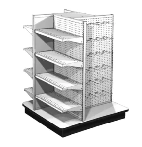 Beauty Store Merchandiser Racks 4 Way Powder Coated Gondola Shelves Customizable Supermarket Display Stand
