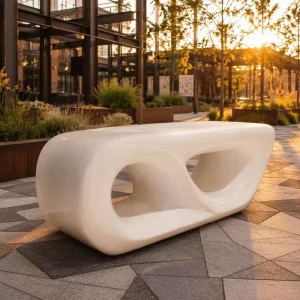 Bench Minimalist Hollow Design FRP Public Waiting Seat Statue Outdoor Indoor Fiberglass Sculpture