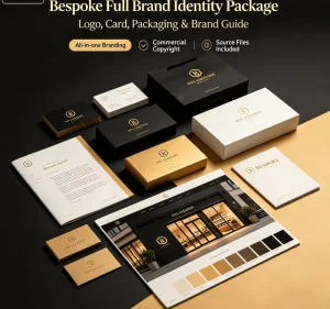 Bespoke Full Brand Identity Design Package Logo Card Die-Cut Gift Box & Brand Guide Reactive Printing Commercial Copyright