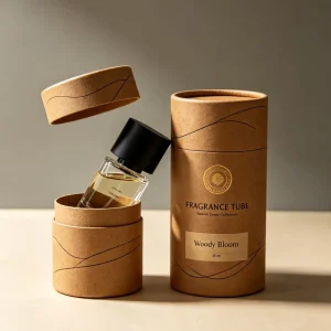 Bespoke Recyclable Kraft Paper Tube Package Personalized Gold Foil Print Elegant Cylinder Box for Perfume Bottle Outer Wrapping