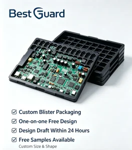 Best Guard Custom Size Eco Friendly Food Grade ESD Conductive Plastic Tray Anti Static Blister Packaging SMT PCB