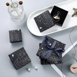 Black Kraft Paper Box for Custom Logo Branding and Boutique Identity Sliding Drawer Jewelry Gift Case Ribbon Pull Case