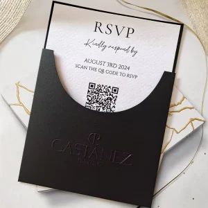 Black Matt Wedding Invitation RSVP Envelope with Embossed Design Cardboard Paper for Weddings and Events