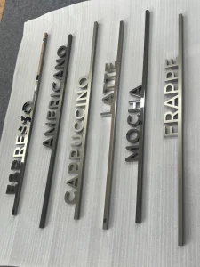 Black Mirror Vacuum & Brushed 304 SS Word Signs, Raw Brushed, Semi-Gloss, Anti-Fingerprint
